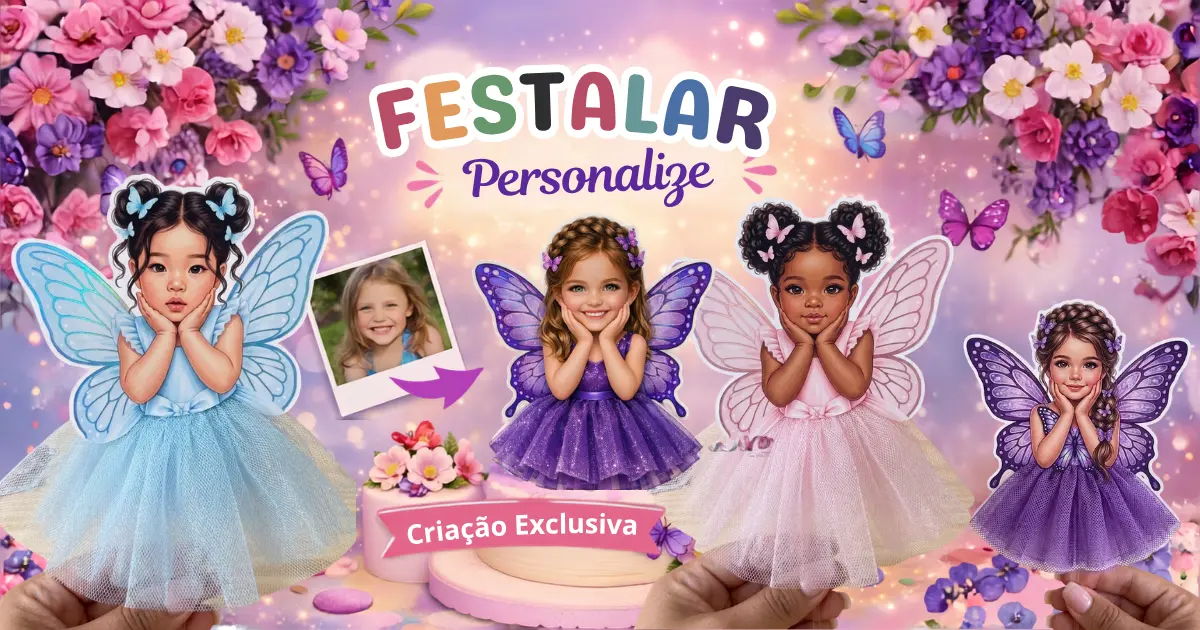 Coleção Personalizados FESTALAR: figuras de fadas personalizadas com a foto da criança